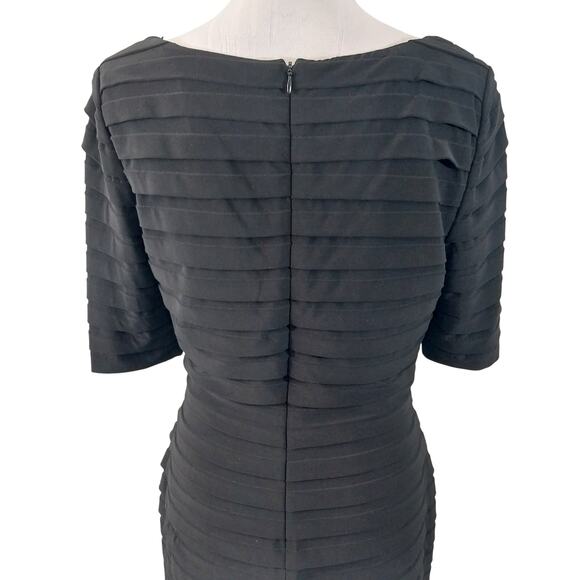 ADRIANNA PAPELL! BLACK STRETCH PETIT-PLEAT/MINI TIERED CRISS-CROSS DRESS! SZ 14 - Picture 6 of 11